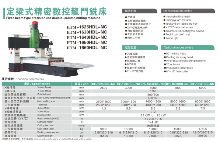 HTM-1625HDL-NC定梁式精密數控龍門銑床(圖2)